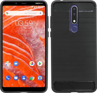 Produktbild von Silikon Hülle Tasche kompatibel für Nokia 3.1 PLUS Case Zubehör Gummi Bumper Schale Schutzhülle in Carbon-Schwarz @cofi1453®