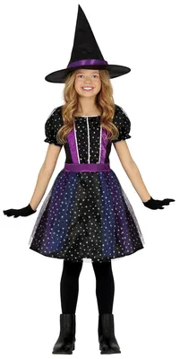 Hexenkostüm für Mädchen, 7-9 Jahre, Kleid + Hut, Polyester
