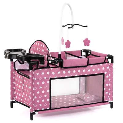 Produktbild von Bayer Design 62676AA Puppenbett mit integriertem Hochstuhl, Schrank, Mobile, Bettdecke und Kopfkissen