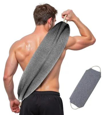 Image de Brosse pour le dos à long manche – Brosse double face et applicateur de lotion pour la douche, l'exfoliation et les soins de la peau (gris foncé)