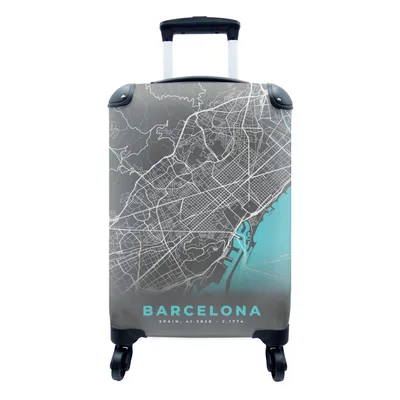 Produktbild von MuchoWow® Koffer Handgepäck Trolley Rollkoffer Kleine Reisekoffer mit 4 Rollen - Barcelona - Blau - Karte - Stadtplan - Cabin Size < 55x40x23 cm & 55x40x20 cm - Fotokoffer - Kabinenkoffer - Boardgepäck - Reise-Box - Reisekoffer - Reisegepäck - Koffer mit Bild - Trolley für Kinder