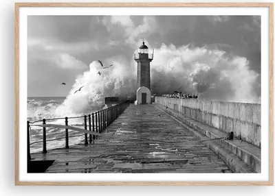 Produktbild von Gerahmtes Poster - Rahmen in heller Eiche - Laterne Meer Portugal - 100x70 cm - Wand Bild - Wanddeko - Wandbilder - Kunstposter - Wandposter - Bilderrahmen - Bilder - Kunstdruck - P2NAA100x70-4913