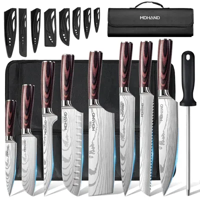 8-teiliges Profi-Kochmesserset mit Tasche, extrem scharf