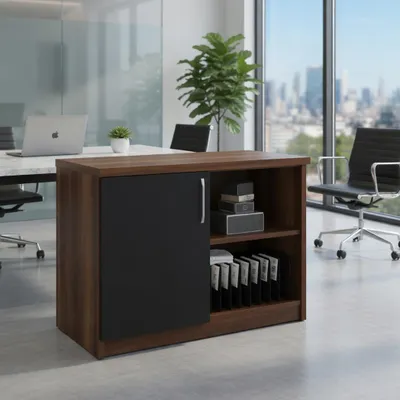 Image de Élégant buffet avec compartiment ouvert et porte, pour bureau