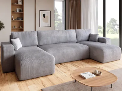 Produktbild von BroMARKT Ecksofa PUMI Schlaffunktion Bettkasten U-Form 125x268 cm Hellgrau