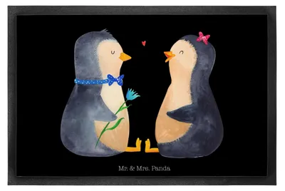 Produktbild von Mr. & Mrs. Panda Bodenvorleger Pinguin Pärchen 60 x 90 cm - Schwarz - Geschenk, Hochzeit, fußmatte, Liebe, Hochzeitstag, Verknallt, Fußabstreifer, Schmutzfangmatte