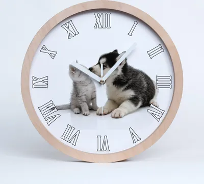 Produktbild von Holzuhr 25fi cm wanduhr - weiße Spitzen - Hund und Katze