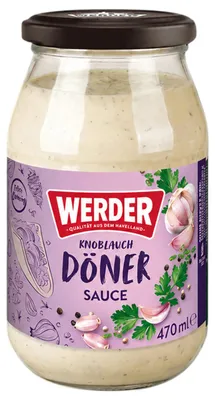 Produktbild von Werder Döner Sauce Knoblauch – cremig-würzige Knoblauchsauce mit Joghurt, 470 ml Glas