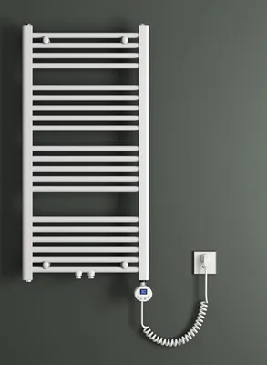 Produktbild von Mai & Mai Badheizkörper Elektrisch 50x100 cm Weiß, Handtuchwärmer für Strom, Seitenanschluss, Röhrenheizkörper Badheizung mit Heizstab 600W