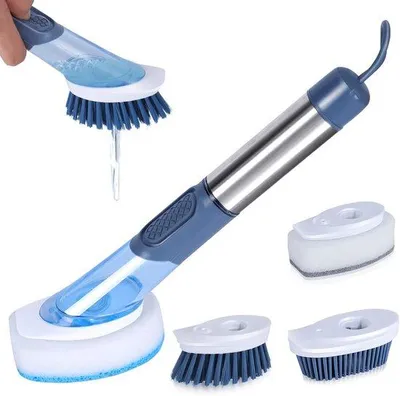 Image de Set de brosses de cuisine 4 en 1 avec réservoir à détergent et 4 têtes de rechange