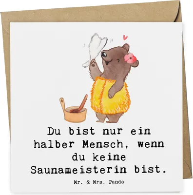 Produktbild von Mr. & Mrs. Panda Glückwunschkarte Saunameisterin Herz - Weiß - Geschenk, Grußkarte, Klappkarte, doppelkarte, faltkarte, anlasskarte