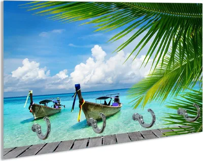 Produktbild von Wallario Schlüsselbrett aus Glas, Motiv: Sonnenboot in der Karibik, 30 x 20 cm mit 4 Haken