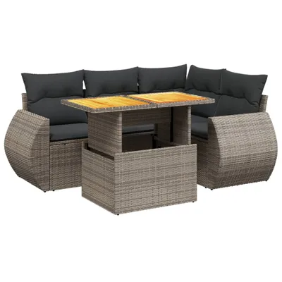 Produktbild von vidaXL 5-tlg. Garten-Sofagarnitur mit Kissen Grau Poly Rattan