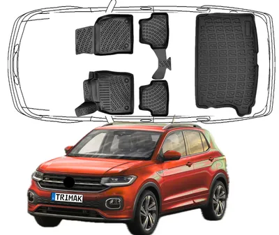 Produktbild von 3D Fußmatten & Obere Kofferraumwanne Auto Set Kompatibel mit VW T-Cross Obere Kofferraummatte