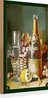 Produktbild von Holzschild Kunst 20x30cm Stillleben Sekt Obstkorb Zitrone