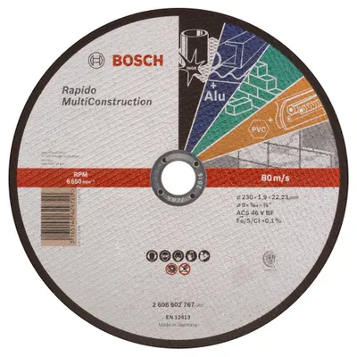 Image de Disque UNIVERSEL à tronçonner BOSCH à moyeu plat Rapido Multi Construction 230X1.9 MM - 2608602767