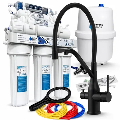 Produktbild von Wasserfilter Set RO7 mit 3-Wege Küchenarmatur Magneto Schwarz Matt, 7-stufige Umkehrosmose, Mineralisierung
