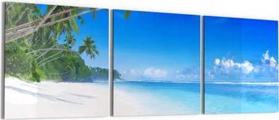 Produktbild von DEQORI Glasbild Echtglas 3x50x50 cm 'Palmen am Sandstrand' Wandbilder XXL groß
