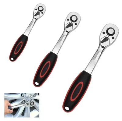Obrázek produktu pro Sada ráčnových klíčů (3 kusy) - Pohon 72 zubů - Ergonomická rukojeť - Chrom-vanadiová ocel - Přepínatelný ráčnový mechanismus 1/4"/3/8"/1/2" - Klíč