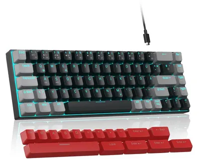 Produktbild von Mechanische Gaming Tastatur 65% QWERTZ DE, 69 Tasten, Red Switches, RGB Einfarb-Beleuchtung, USB-C Kabel, N-Key Rollover