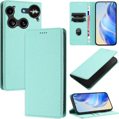 Produktbild von Litchi Leder Handyhülle für Nothing Phone 3 Wallet Kartenfächer Standfunktion Hülle Türkis