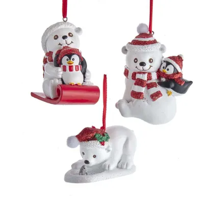Image de Ours avec un poisson et un pingouin, 8,9 cm, boule de Noël ASS