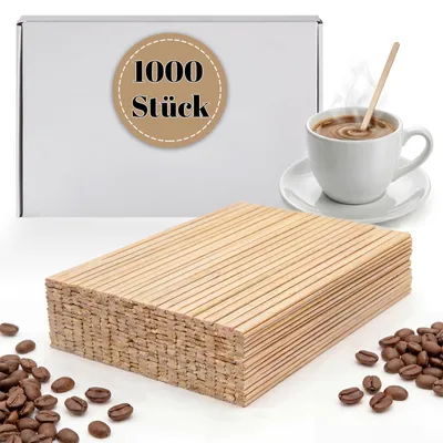 Obrázek produktu pro 1000 kusů dřevěných špejlí na míchání kávy, délka 11 cm