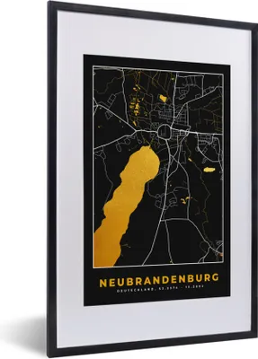Produktbild von MuchoWow® Gerahmtes Poster Gold - Deutschland - Karte - Neubrandenburg 40x60 cm - Poster mit Schwarzem Bilderrahmen Wandposter Rahmen Foto Bilder - Poster in Rahmen