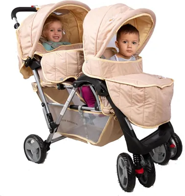 Produktbild von Doppelkinderwagen - Tandem-Kinderwagen - Für gleichaltrige Kinder - Verstellbare Rückenlehnen - 110 x 54 x 120 cm - Beige