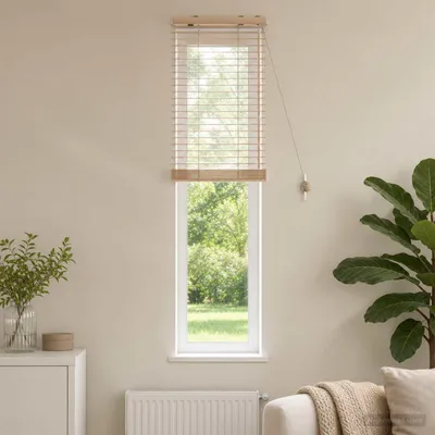 Obrázek produktu pro Jalousie s dekorativním povrchem imitujícím dřevo, rozměry 40 x 160 cm, lamely o tloušťce 35 mm, vyrobené z masivního dřeva paulownia