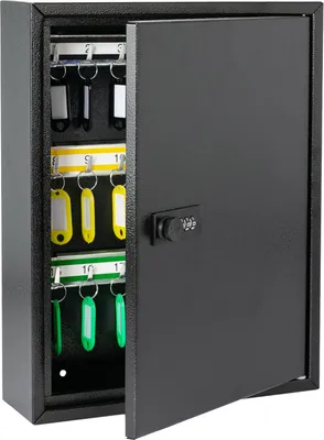 Produktbild von Schlüsselschrank mit Zahlencode & 42 Haken, 35x27x8 cm, HMF 13642-02, Schwarz
