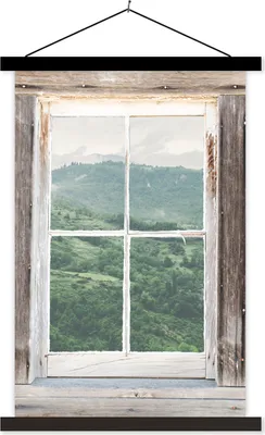 Produktbild von MuchoWow® Textilposter Aussicht - Berg - Holz 40x60 cm mit schwarzem Rahmen - Wanddekorationen