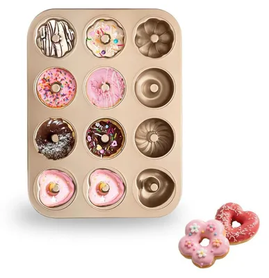 Productafbeelding van Donut-vorm, antiaanbaklaag, 2 stuks, elk met 12 holtes