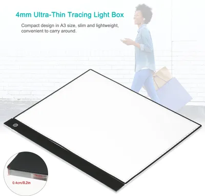 Obrázok produktu pre A3 LED Tracing Light Box Pad Grafický tablet 4mm Ultra-Thin Kresliaca doska Copyboard 3 úrovne stmievania so samostatnou stupnicou Doska klipy USB kábel pre umelca Animácia Navrhovanie Skicovanie Kaligrafia
