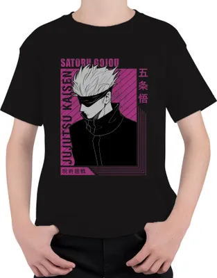 Produktbild von Satoru Gojo Jujutsu Kaisen weiße Haare Augenbinde Fan Geschenk Uni Kinder T-Shirt, Schwarz, 104