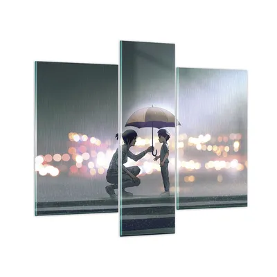 Produktbild von Bilder auf glas - 3 Teile - Manga Regenschirm Hilfe - 95x80cm - Glasbilder - Wandbilder - Bilder - zum Aufhängen bereit - Wanddekoration aus Glas - Glas Bilder - Wandbild auf Glas - GCB95x80-4741