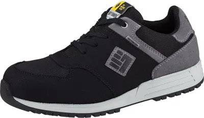 A single black and gray work shoe is shown against a white background.