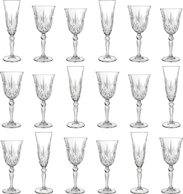 Produktbild von RCR Crystal 18-teiliges Melodia-Set aus Rot- und Weißweingläsern und Champagnerflöten