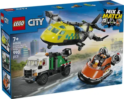 Produktbild von LEGO City Kombinationsset mit Flugzeug, Wartungsfahrzeug und Luftkissenboot - Spielzeug Fahrzeug - Mix & Match Modellbau mit 3 Minifiguren - Geburtstagsgeschenk für Jungen ab 7 Jahren - 60505
