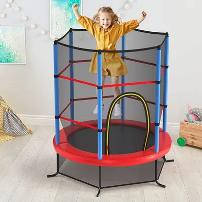Produktbild von GOPLUS Trampolin, Indoor-Trampolin mit Sicherheitsnetz, überdachung, verzinkte Stahlkonstruktion, Sprungmatte für Familien, Kinder