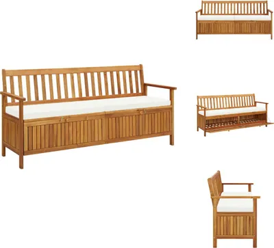 Image de vidaXL Banc avec espace de rangement et coussin 170 cm en bois massif d'acacia - Bancs de jardin