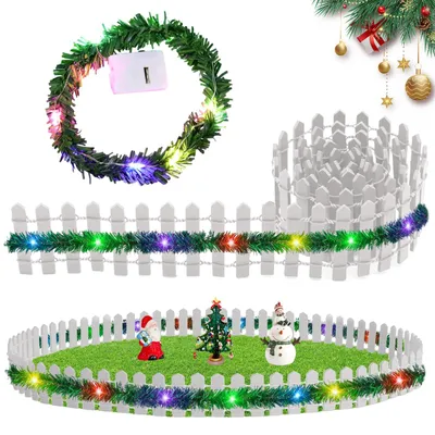 Miniatur-Holzzaun mit LED-Lichterkette, 90 cm, Wichtel-Deko