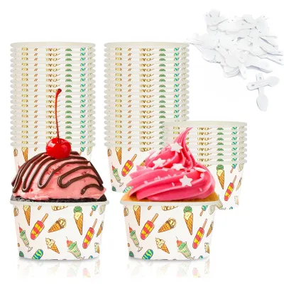 50 Eisbecher 125 ml mit Löffel, Papier-Dessertbecher