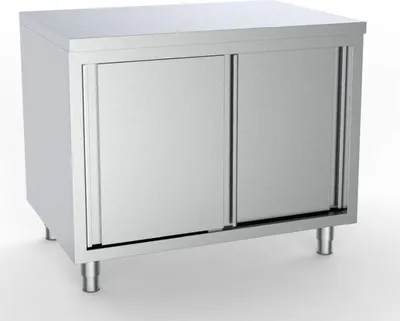 Zdjęcie produktu dla Szafka robocza Combisteel z 2 drzwiami przesuwnymi i 1 półką, stal nierdzewna, 1000x600x850mm