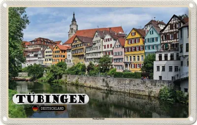 Image de vianmo Plaque en tôle 20x30 cm Tübingen Neckarfront Fluss Gebäude