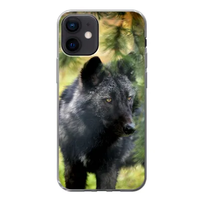 Produktbild von MuchoWow® Handyhülle Schutzhülle Hülle für iPhone 12 Wolf - Makro - Blätter Silikon Softcase Handy Hülle - Schutzhülle