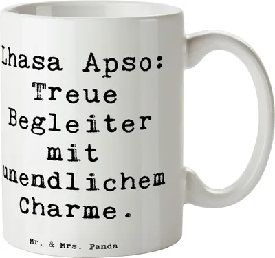 Produktbild von Mr. & Mrs. Panda Tasse Spruch Lhasa Apso Treue Begleiter - Weiß - Geschenk, Hunderassen, Hunde, Pott, Hund aus Tibet, Hunderasse, freundliche Wesen, Teetasse, Kaffeetasse