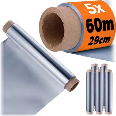 Productafbeelding van KADAX, 5 rollen aluminiumfolie, 29 cm x 60 m, extra sterke aluminiumfolie voor grillen, bakken, het vers houden van voedsel en invriezen. Aluminiumfolie voor de grill, keuken, catering en horeca