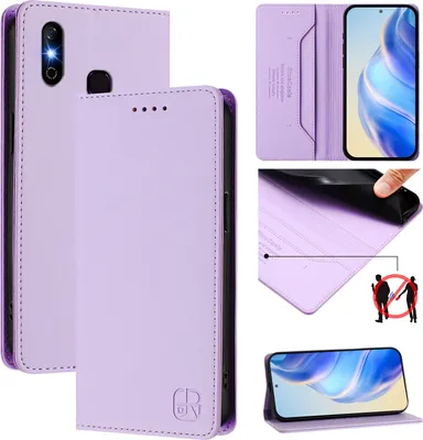 Produktbild von Lederhülle für Infinix Smart 4 Hülle Flip Brieftasche Kartenfächern Ständer Schutzhülle Violett