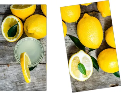 Produktbild von Spritzschutz Herdabdeckplatte Schneidebrett aus Glas Zitronen ganz und halb 2-Teilig (60x52cm)